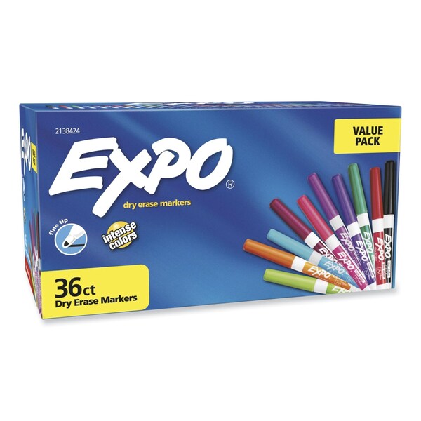 Low Odor Dry Erase Vibrant Color Markers, Fine Bullet Tip, Assorted Colors, PK36, 36PK